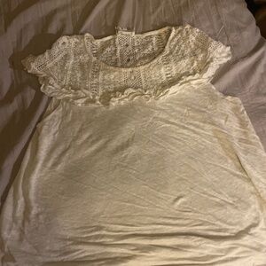 Sezane Lucette Linen Crochet Lace Ruffle T-Shirt Top Ecru Size Small